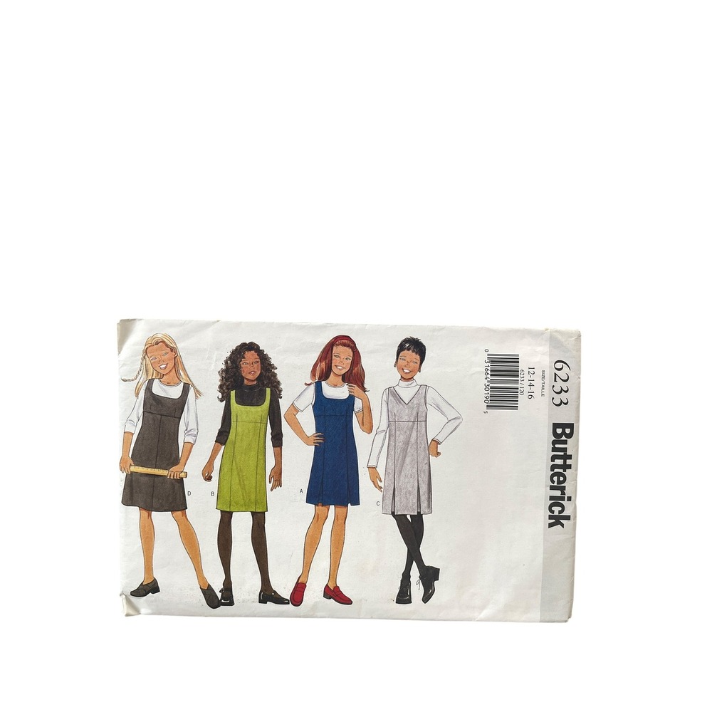 Butterick 6233 Girls Jumper‎ Sewing Pattern Size 12-14-16 Pinafore 1999